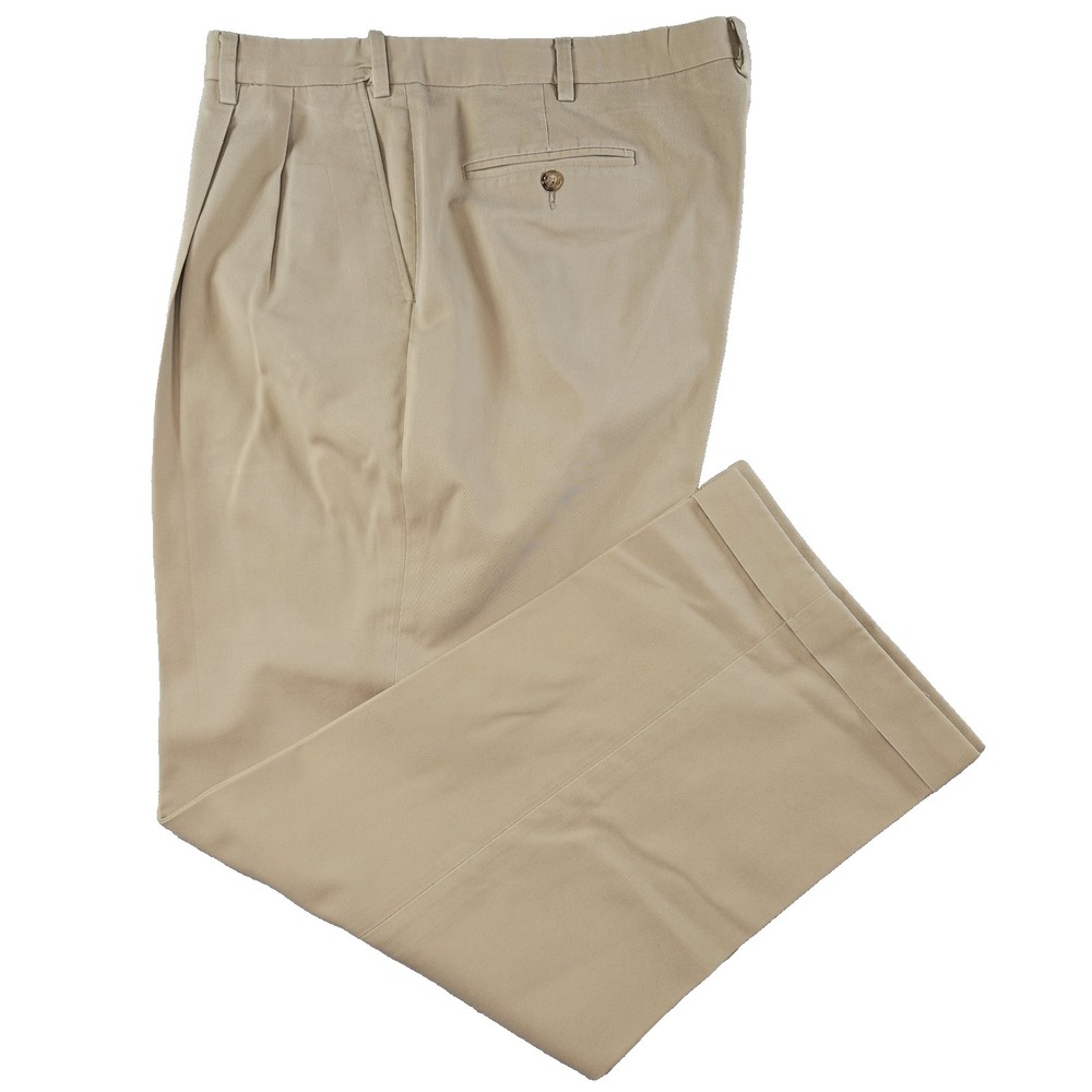 Berle Pants Mens 40x31 Brown Chino Khaki Pants Classic Pleated Cuffed Pockets